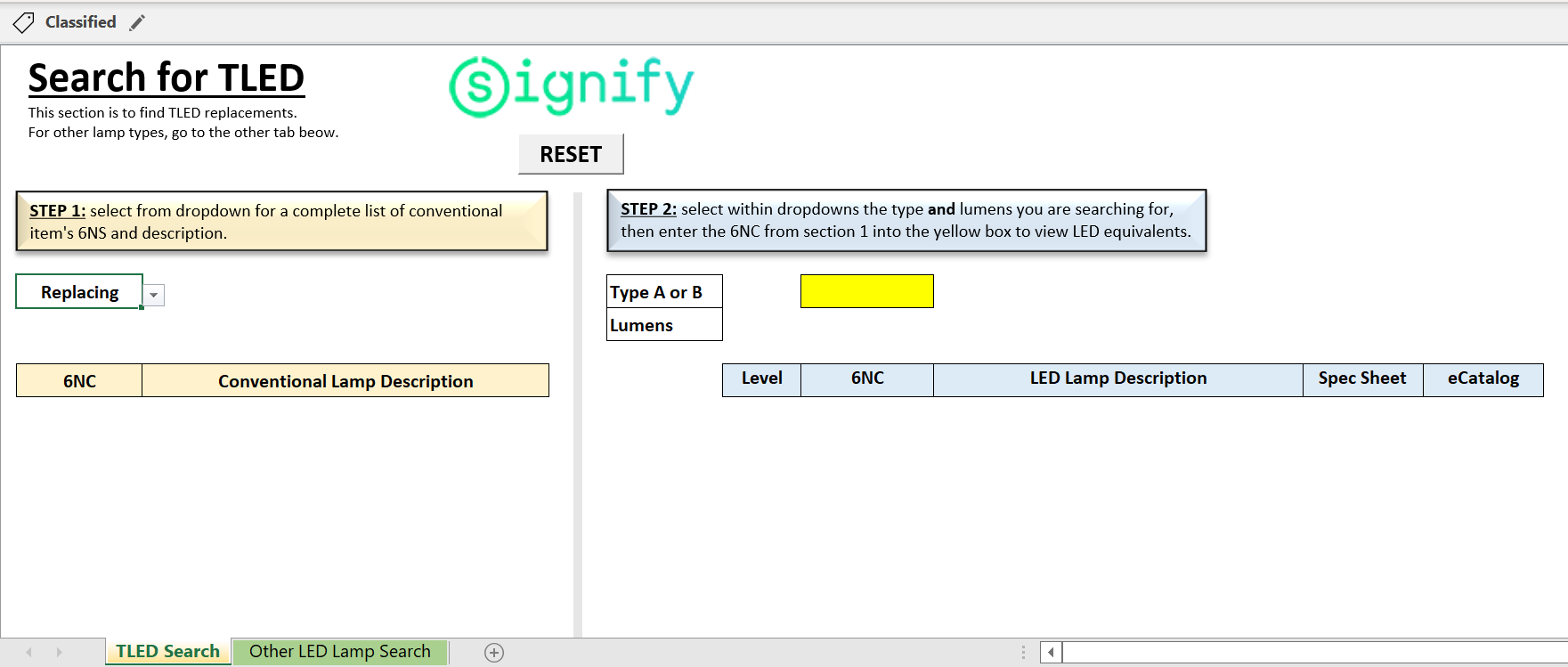 Conventional to LED lamp cross reference tool