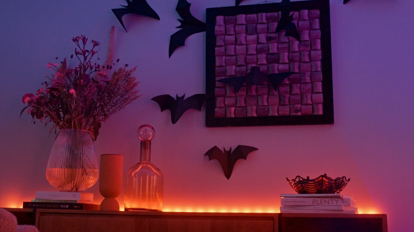 bat Halloween decorations with festive lights